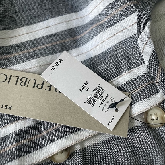 NWT BANANA REPUBLIC GREY WHITE STRIPE LINEN ROMPER. SIZE 10Petite - Picture 6 of 11